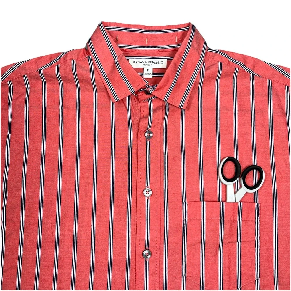 Banana Republic Mens Button Up Shirt Medium Coral Striped Relaxed Fit Casual